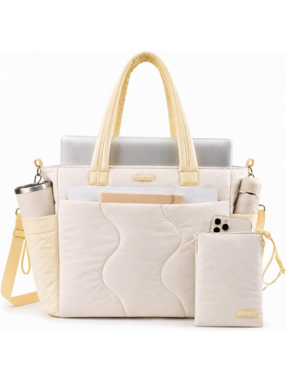 Quilted Nylon Puffer Tote Bag for Women - Stylish Work, Travel & Gym Bag